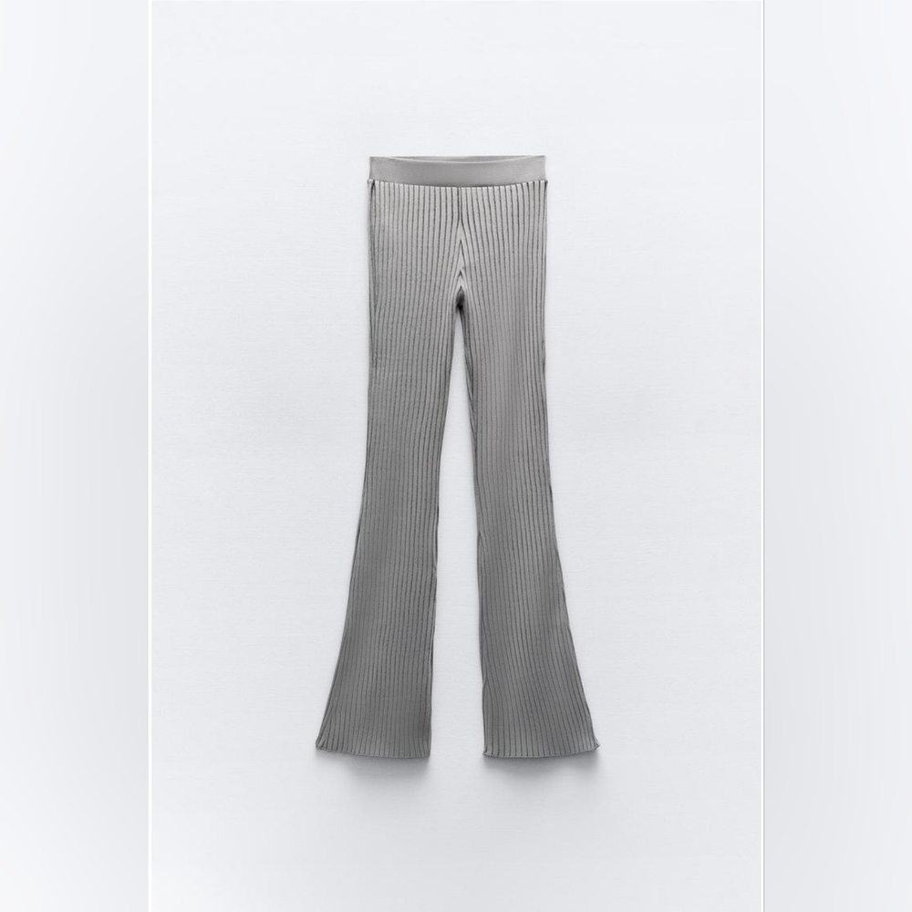 Zara FLARED RIBBED PANTS Gray Marl SMALL - Picture 5 of 7